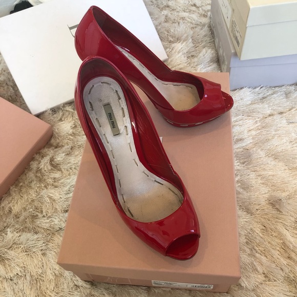 Miu Miu size 6 1/2 red patent leather heels